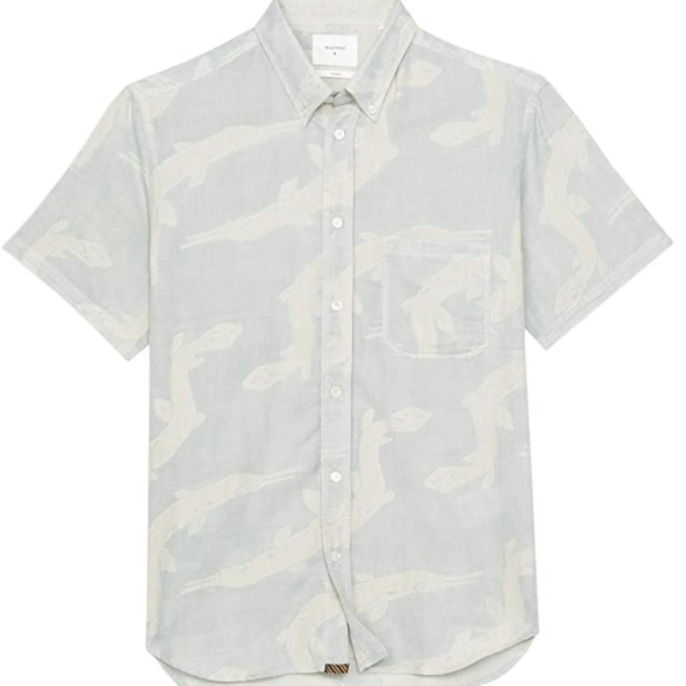 Billy Reid Gar Fish Short Sleeve Button Down